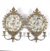 Pair of Ormolu Mounted Famille Rose Platters Designed as Wall Sconces
